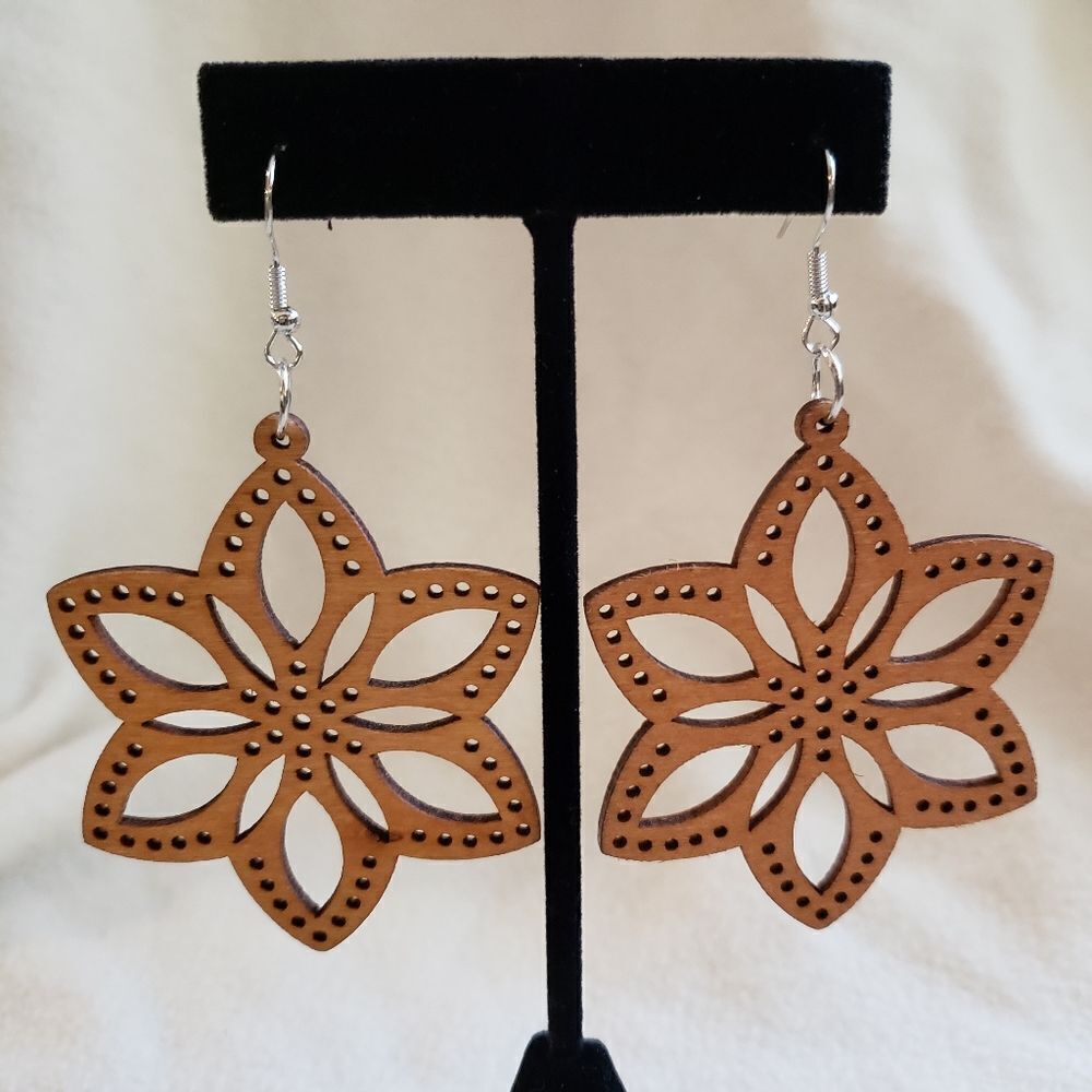 Boho Wood Floral Blossom Cutout Earrings